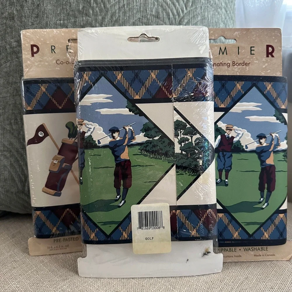 LOT Vintage Golf Golfing Club BallsWallpaper Border Roll NEW Pre-Pasted 7 Bundle